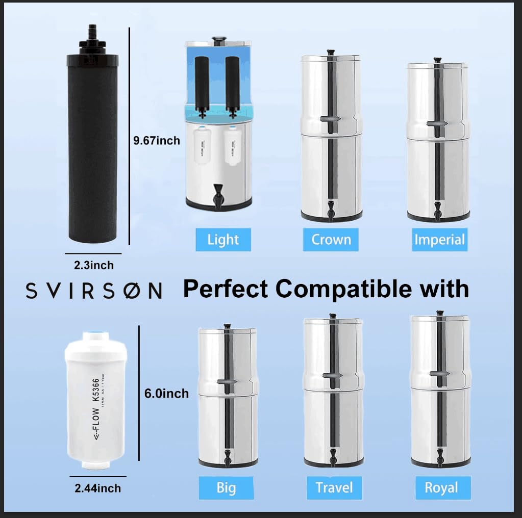 SVIRSON® BB9-2 Compatible Filter Combo Pack – Carbon Water Filter Elements + Fluoride Filters – Fits Berkey® Gravity Water Filter Systems