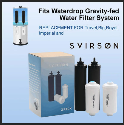 SVIRSON® BB9-2 Compatible Filter Combo Pack – Carbon Water Filter Elements + Fluoride Filters – Fits Berkey® Gravity Water Filter Systems