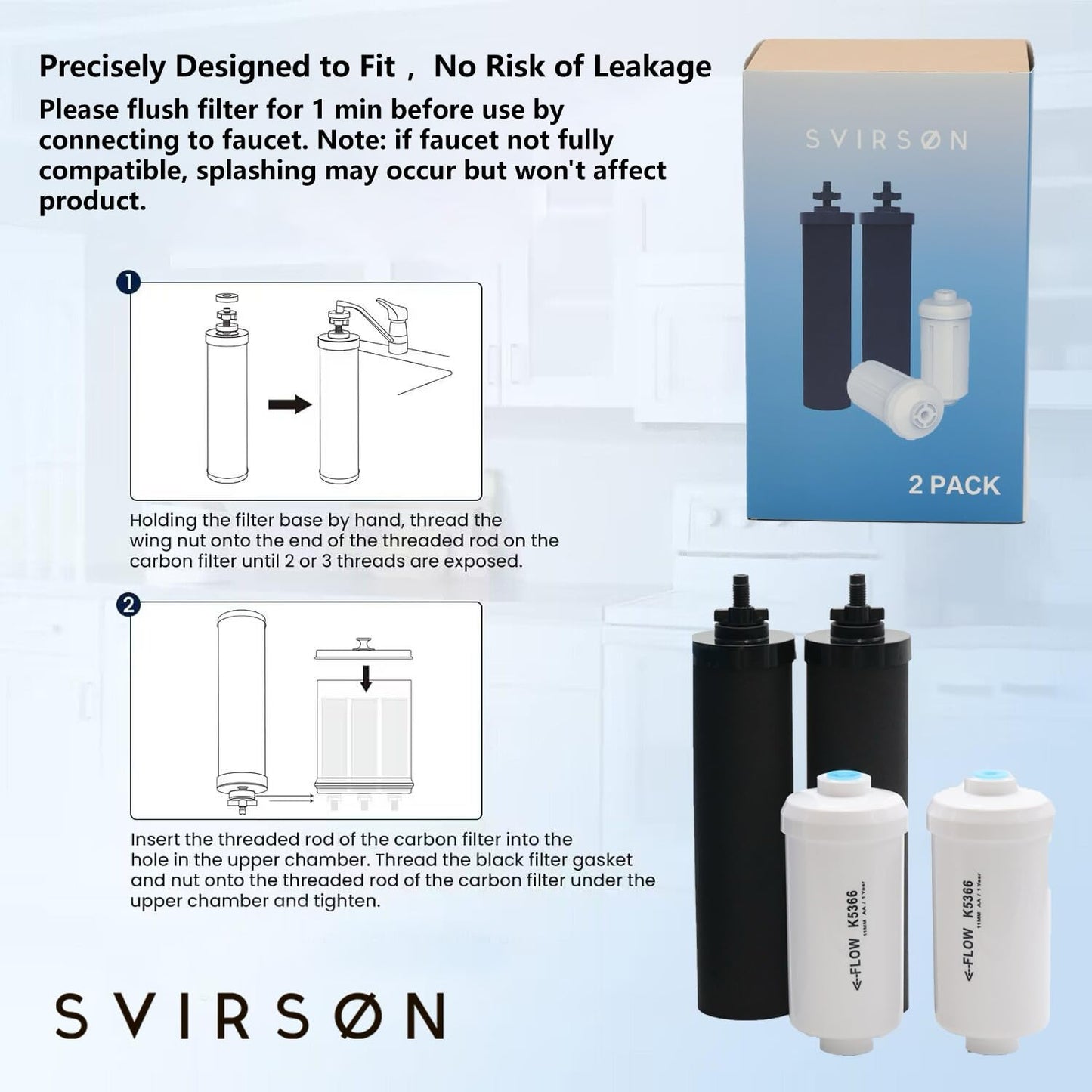 SVIRSON® BB9-2 Compatible Filter Combo Pack – Carbon Water Filter Elements + Fluoride Filters – Fits Berkey® Gravity Water Filter Systems
