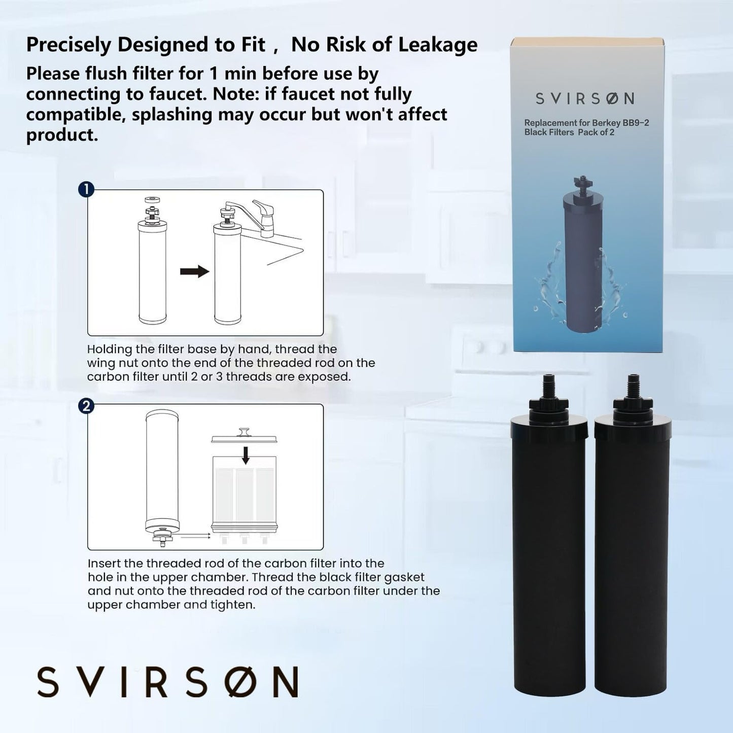 SVIRSON® BB9-2 Compatible Replacement Water Filter Elements (2 Pack) – Fits Berkey® Gravity Water Filter Systems