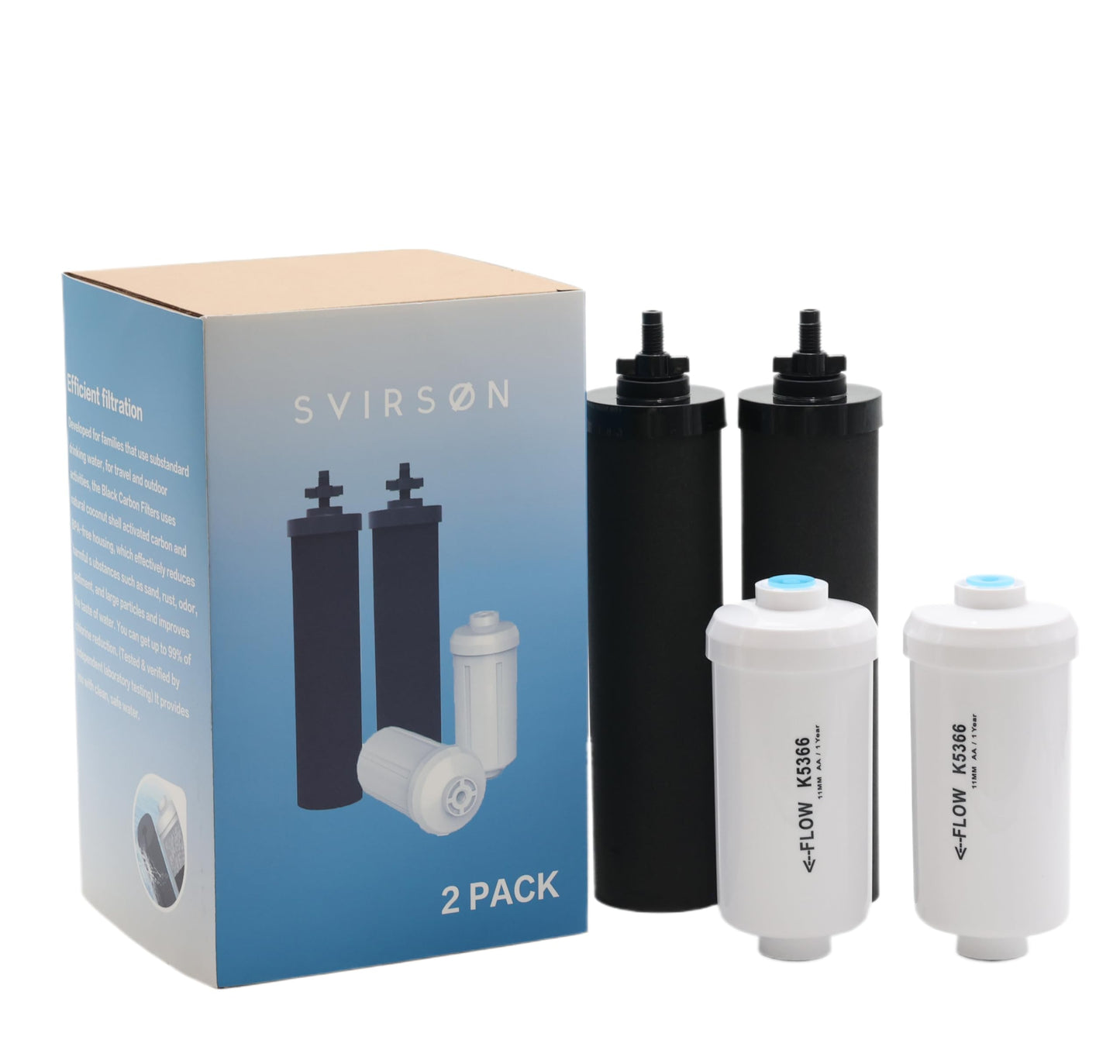 SVIRSON® BB9-2 Compatible Filter Combo Pack – Carbon Water Filter Elements + Fluoride Filters – Fits Berkey® Gravity Water Filter Systems