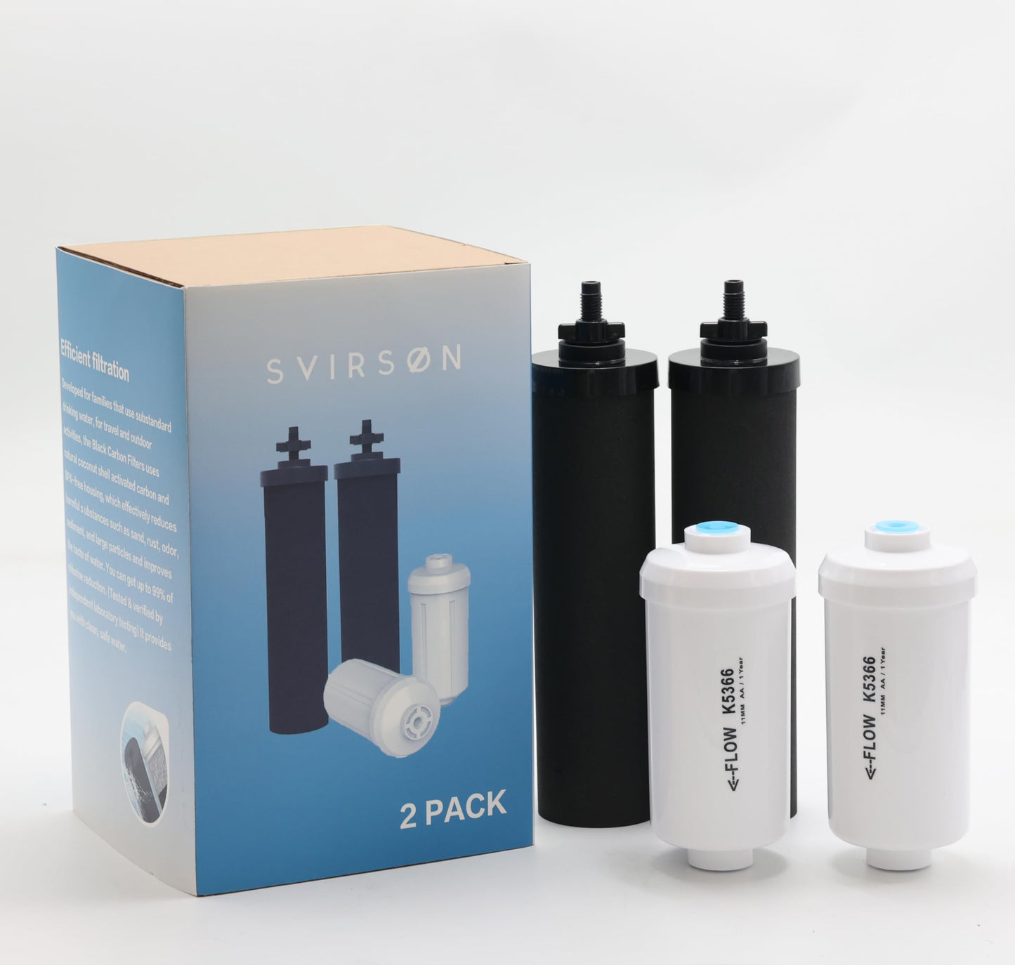 SVIRSON® BB9-2 Compatible Filter Combo Pack – Carbon Water Filter Elements + Fluoride Filters – Fits Berkey® Gravity Water Filter Systems