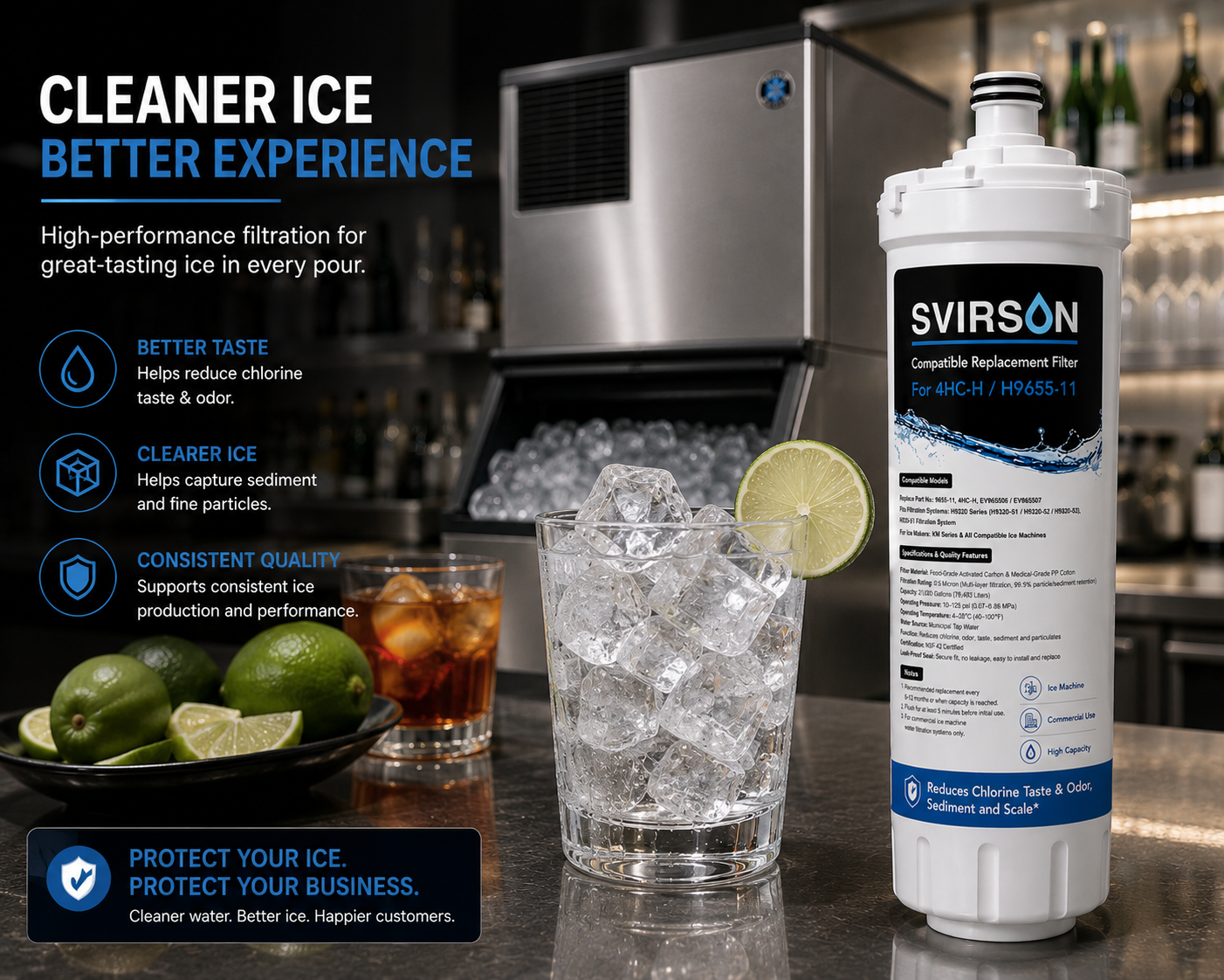 SVIRSON 4HC-H Water Filter for Hoshizaki H9655-11 – Commercial Ice Machine Replacement Filter – Coconut Shell Carbon Block + PP – 2 Pack