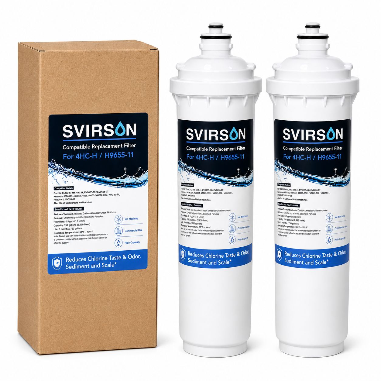 SVIRSON 4HC-H Water Filter for Hoshizaki H9655-11 – Commercial Ice Machine Replacement Filter – Coconut Shell Carbon Block + PP – 2 Pack